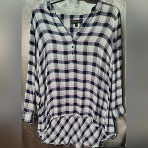 Plaid Sparkly 3/4 Sleeve Hi-Lo Shirt Lane Bryant Size 18/20